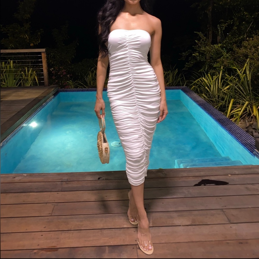 White Slinky Midi Dress XS